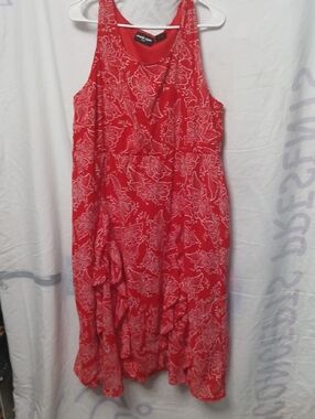 Sleeveless Red Floral Midi Dress with Racerback